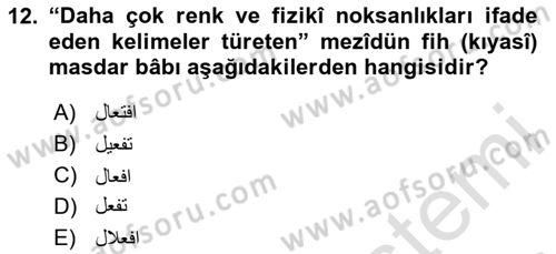 Osmanlı Türkçesi Grameri 1 Dersi 2025 - 2026 Yılı (Vize) Ara Sınav Soruları 12. Soru