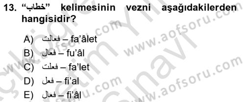 Osmanlı Türkçesi Grameri 1 Dersi 2025 - 2026 Yılı (Vize) Ara Sınav Soruları 13. Soru