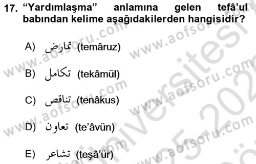 Osmanlı Türkçesi Grameri 1 Dersi 2025 - 2026 Yılı (Vize) Ara Sınav Soruları 17. Soru