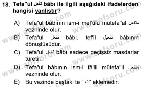 Osmanlı Türkçesi Grameri 1 Dersi 2025 - 2026 Yılı (Vize) Ara Sınav Soruları 18. Soru