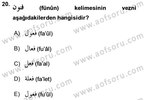 Osmanlı Türkçesi Grameri 1 Dersi 2025 - 2026 Yılı (Vize) Ara Sınav Soruları 20. Soru