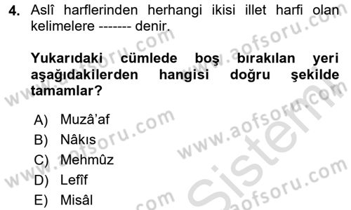 Osmanlı Türkçesi Grameri 1 Dersi 2025 - 2026 Yılı (Vize) Ara Sınav Soruları 4. Soru