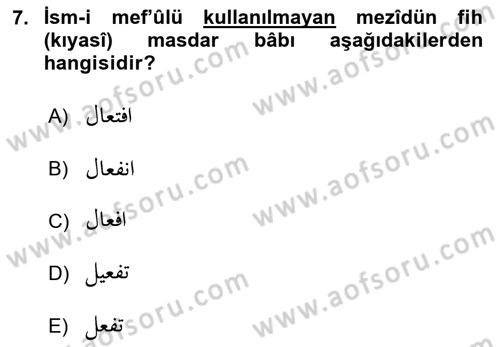 Osmanlı Türkçesi Grameri 1 Dersi 2025 - 2026 Yılı (Vize) Ara Sınav Soruları 7. Soru