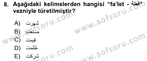 Osmanlı Türkçesi Grameri 1 Dersi 2025 - 2026 Yılı (Vize) Ara Sınav Soruları 8. Soru
