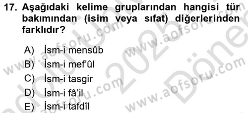 Osmanlı Türkçesi Grameri 1 Dersi 2025 - 2026 Yılı (Final) Dönem Sonu Sınav Soruları 17. Soru