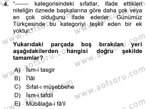 Osmanlı Türkçesi Grameri 1 Dersi 2025 - 2026 Yılı (Final) Dönem Sonu Sınav Soruları 4. Soru
