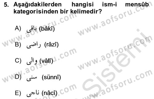 Osmanlı Türkçesi Grameri 1 Dersi 2025 - 2026 Yılı (Final) Dönem Sonu Sınav Soruları 5. Soru