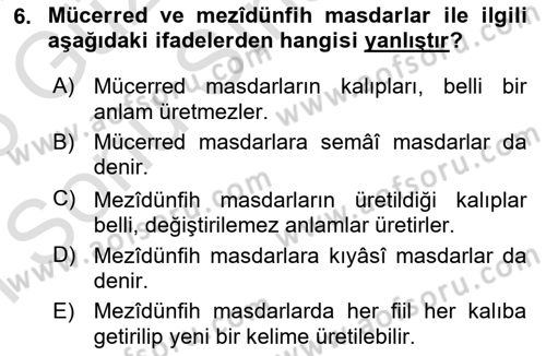 Osmanlı Türkçesi Grameri 1 Dersi 2025 - 2026 Yılı (Final) Dönem Sonu Sınav Soruları 6. Soru