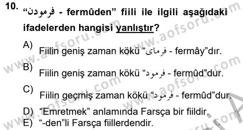Osmanlı Türkçesi Grameri 2 Dersi 2012 - 2013 Yılı (Vize) Ara Sınav Soruları 10. Soru