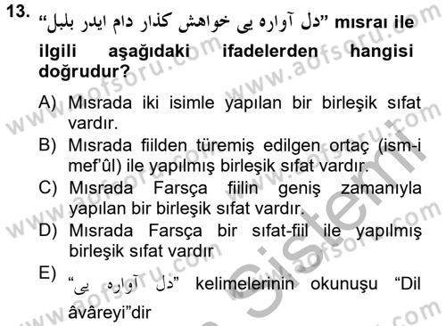 Osmanlı Türkçesi Grameri 2 Dersi 2012 - 2013 Yılı (Vize) Ara Sınav Soruları 13. Soru