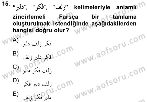 Osmanlı Türkçesi Grameri 2 Dersi 2012 - 2013 Yılı (Vize) Ara Sınav Soruları 15. Soru