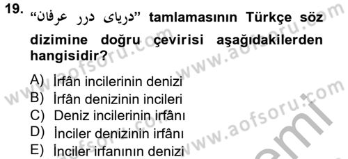 Osmanlı Türkçesi Grameri 2 Dersi 2012 - 2013 Yılı (Vize) Ara Sınav Soruları 19. Soru