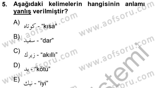 Osmanlı Türkçesi Grameri 2 Dersi 2012 - 2013 Yılı (Vize) Ara Sınav Soruları 5. Soru