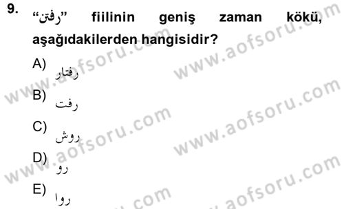 Osmanlı Türkçesi Grameri 2 Dersi 2012 - 2013 Yılı (Vize) Ara Sınav Soruları 9. Soru