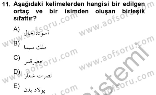 Osmanlı Türkçesi Grameri 2 Dersi 2012 - 2013 Yılı (Final) Dönem Sonu Sınav Soruları 11. Soru