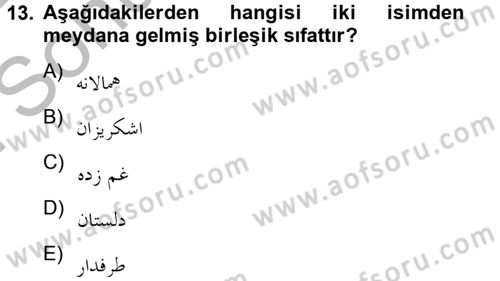 Osmanlı Türkçesi Grameri 2 Dersi 2012 - 2013 Yılı (Final) Dönem Sonu Sınav Soruları 13. Soru