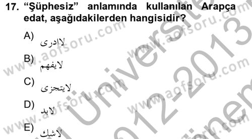 Osmanlı Türkçesi Grameri 2 Dersi 2012 - 2013 Yılı (Final) Dönem Sonu Sınav Soruları 17. Soru