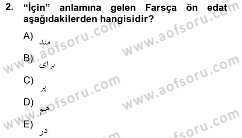 Osmanlı Türkçesi Grameri 2 Dersi 2012 - 2013 Yılı (Final) Dönem Sonu Sınav Soruları 2. Soru