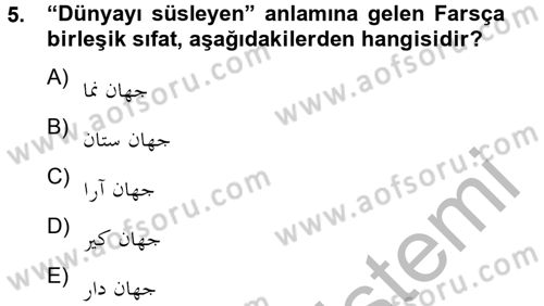 Osmanlı Türkçesi Grameri 2 Dersi 2012 - 2013 Yılı (Final) Dönem Sonu Sınav Soruları 5. Soru