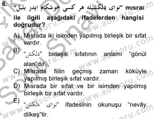 Osmanlı Türkçesi Grameri 2 Dersi 2012 - 2013 Yılı (Final) Dönem Sonu Sınav Soruları 6. Soru