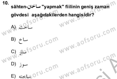 Osmanlı Türkçesi Grameri 2 Dersi 2013 - 2014 Yılı (Vize) Ara Sınav Soruları 10. Soru