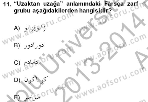 Osmanlı Türkçesi Grameri 2 Dersi 2013 - 2014 Yılı (Vize) Ara Sınav Soruları 11. Soru