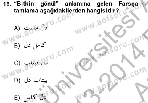 Osmanlı Türkçesi Grameri 2 Dersi 2013 - 2014 Yılı (Vize) Ara Sınav Soruları 18. Soru