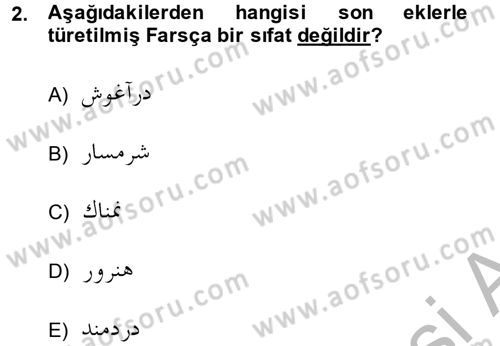 Osmanlı Türkçesi Grameri 2 Dersi 2013 - 2014 Yılı (Vize) Ara Sınav Soruları 2. Soru