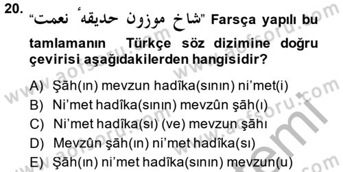 Osmanlı Türkçesi Grameri 2 Dersi 2013 - 2014 Yılı (Vize) Ara Sınav Soruları 20. Soru