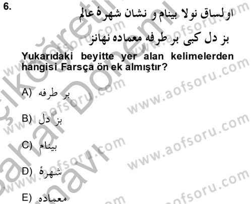 Osmanlı Türkçesi Grameri 2 Dersi 2013 - 2014 Yılı (Vize) Ara Sınav Soruları 6. Soru