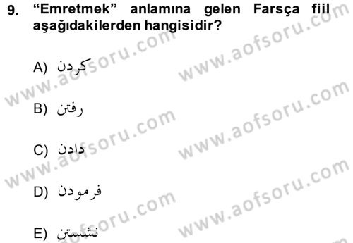Osmanlı Türkçesi Grameri 2 Dersi 2013 - 2014 Yılı (Vize) Ara Sınav Soruları 9. Soru