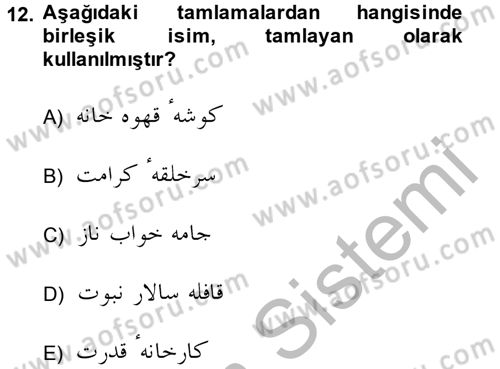 Osmanlı Türkçesi Grameri 2 Dersi 2013 - 2014 Yılı (Final) Dönem Sonu Sınav Soruları 12. Soru