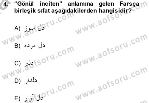 Osmanlı Türkçesi Grameri 2 Dersi 2013 - 2014 Yılı (Final) Dönem Sonu Sınav Soruları 4. Soru