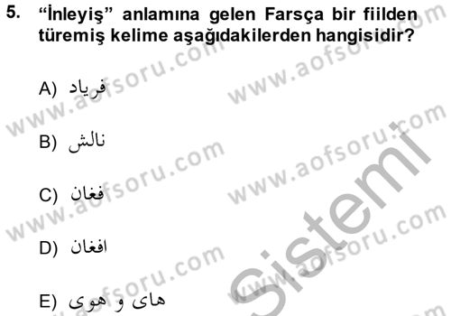 Osmanlı Türkçesi Grameri 2 Dersi 2013 - 2014 Yılı (Final) Dönem Sonu Sınav Soruları 5. Soru