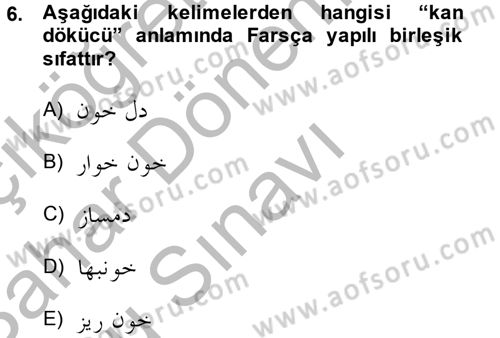 Osmanlı Türkçesi Grameri 2 Dersi 2013 - 2014 Yılı (Final) Dönem Sonu Sınav Soruları 6. Soru