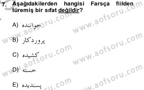 Osmanlı Türkçesi Grameri 2 Dersi 2013 - 2014 Yılı (Final) Dönem Sonu Sınav Soruları 7. Soru