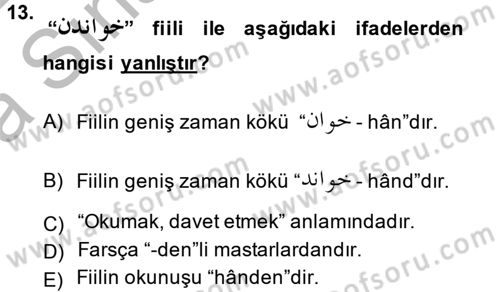 Osmanlı Türkçesi Grameri 2 Dersi 2014 - 2015 Yılı (Vize) Ara Sınav Soruları 13. Soru