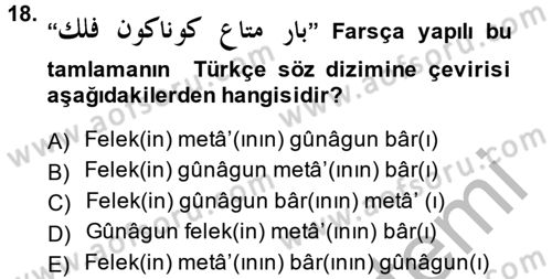 Osmanlı Türkçesi Grameri 2 Dersi 2014 - 2015 Yılı (Vize) Ara Sınav Soruları 18. Soru