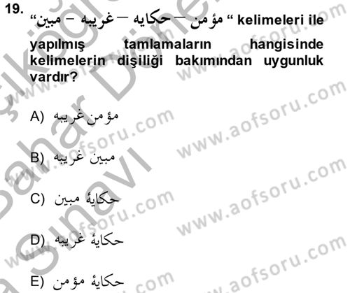 Osmanlı Türkçesi Grameri 2 Dersi 2014 - 2015 Yılı (Vize) Ara Sınav Soruları 19. Soru