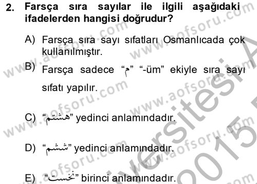 Osmanlı Türkçesi Grameri 2 Dersi 2014 - 2015 Yılı (Vize) Ara Sınav Soruları 2. Soru