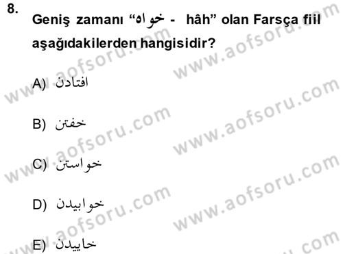 Osmanlı Türkçesi Grameri 2 Dersi 2014 - 2015 Yılı (Vize) Ara Sınav Soruları 8. Soru