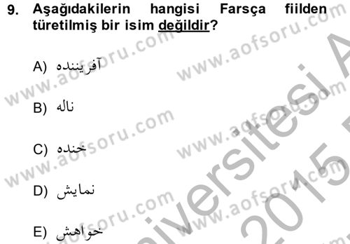 Osmanlı Türkçesi Grameri 2 Dersi 2014 - 2015 Yılı (Vize) Ara Sınav Soruları 9. Soru