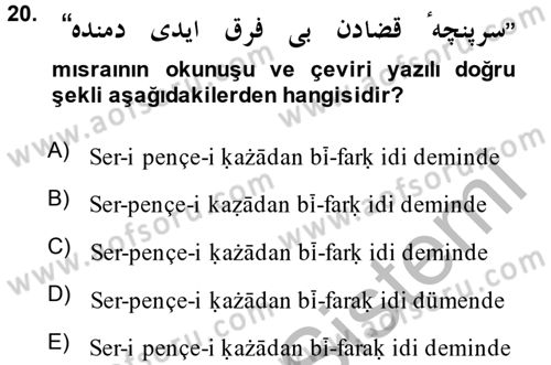 Osmanlı Türkçesi Grameri 2 Dersi 2014 - 2015 Yılı (Final) Dönem Sonu Sınav Soruları 20. Soru