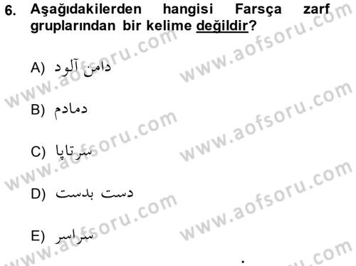 Osmanlı Türkçesi Grameri 2 Dersi 2014 - 2015 Yılı (Final) Dönem Sonu Sınav Soruları 6. Soru