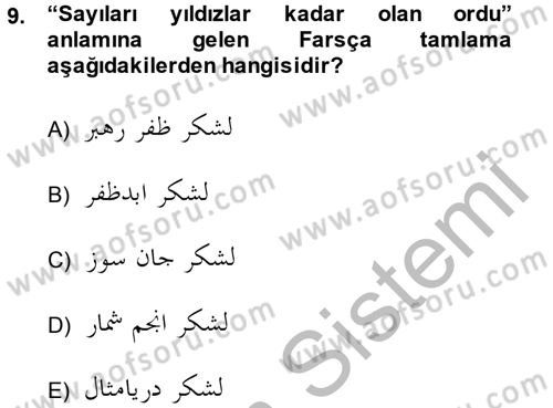 Osmanlı Türkçesi Grameri 2 Dersi 2014 - 2015 Yılı (Final) Dönem Sonu Sınav Soruları 9. Soru