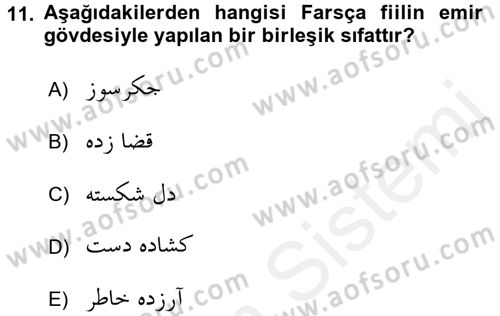 Osmanlı Türkçesi Grameri 2 Dersi 2015 - 2016 Yılı (Vize) Ara Sınav Soruları 11. Soru