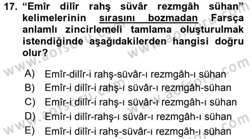 Osmanlı Türkçesi Grameri 2 Dersi 2015 - 2016 Yılı (Vize) Ara Sınav Soruları 17. Soru