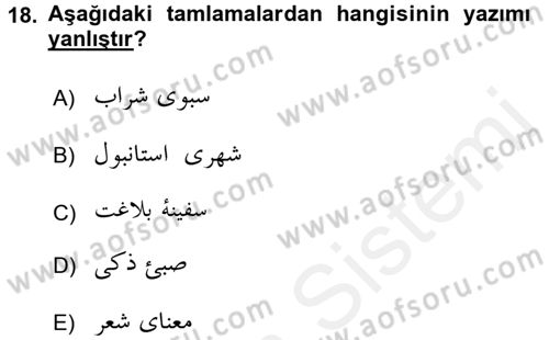 Osmanlı Türkçesi Grameri 2 Dersi 2015 - 2016 Yılı (Vize) Ara Sınav Soruları 18. Soru