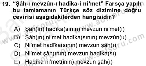 Osmanlı Türkçesi Grameri 2 Dersi 2015 - 2016 Yılı (Vize) Ara Sınav Soruları 19. Soru