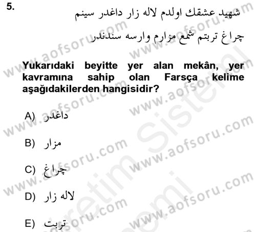Osmanlı Türkçesi Grameri 2 Dersi 2015 - 2016 Yılı (Vize) Ara Sınav Soruları 5. Soru
